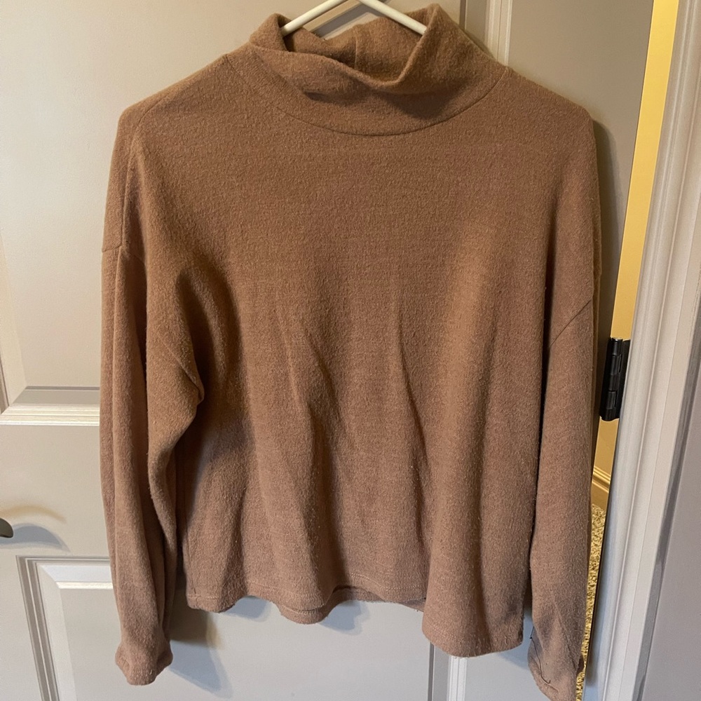Brown long sleeve light sweater turtleneck